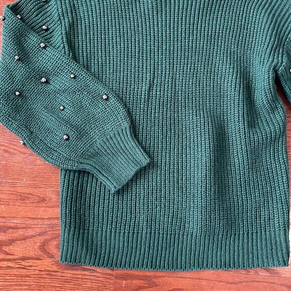 a.n.a Crewneck Knit Beaded Hunter Green Sweater Long Sleeves Blouse NWOT - Picture 4 of 9